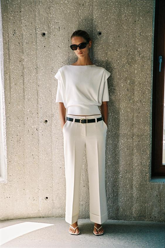 Zara - Padded Shoulder Knit Top - White - S - Woman | Zara US