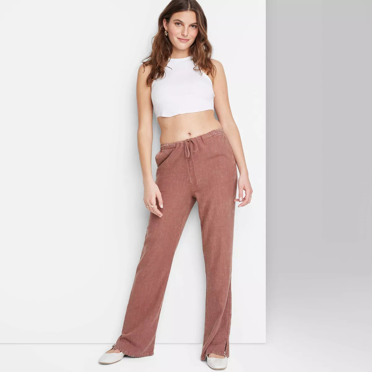 Women's Mid-Rise Wide Leg Relaxed Linen Pants - Wild Fable™ Brown XL | Target