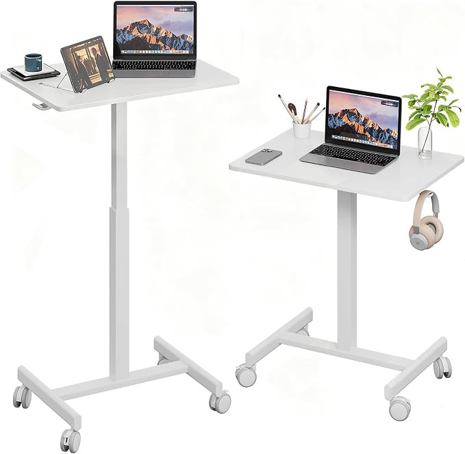 18.9 * 25.6 inch Mobile Standing Desk,T Shaped Pneumatic Adjustable Height Stand Up Desk,with Loc... | Amazon (US)