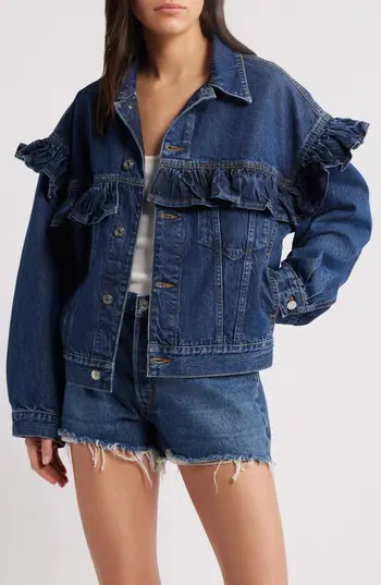 FRAME The Ruffle Denim Jacket in Twisted at Nordstrom Rack, Size Small | Nordstrom Rack