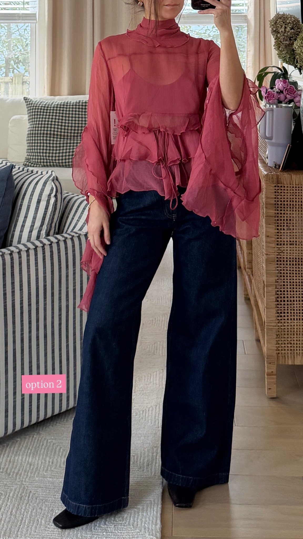 Full outfit!! Wearing 2 in top & true size regular length in jeans (I’m 5’2 - great length for heeled shoes!!) 
Heels are a bit pricey but SO worth it, been wearing them nonstop!! 

#LTKSeasonal #LTKPetite #LTKValentine