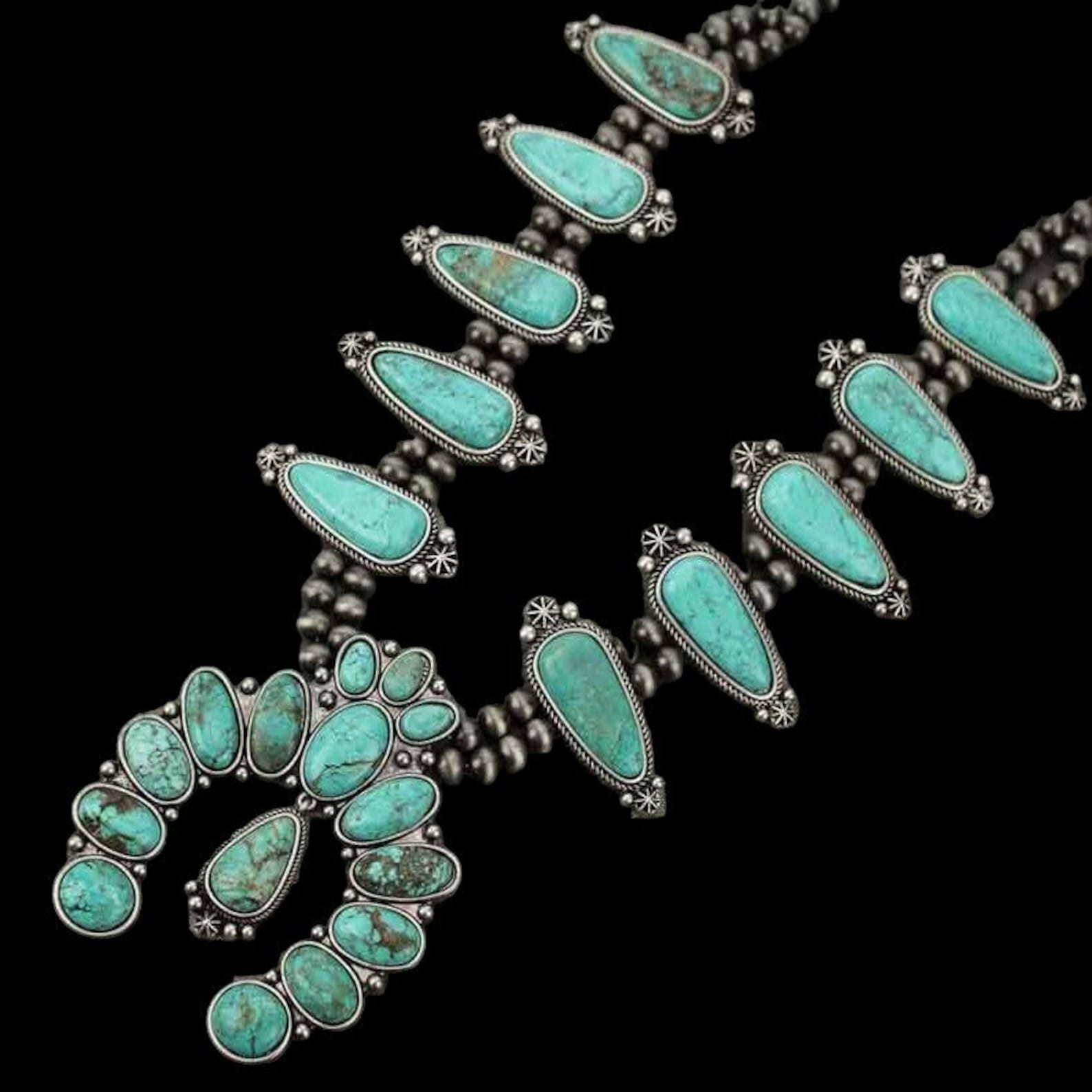 Full Squash Blossom Natural Turquoise Necklace - Etsy | Etsy (US)