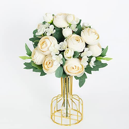 Luyue 2 Pack Fake Peony Flowers in Gold Vase Artificial Peonies Ins Flower Arrangement for Table Cen | Amazon (US)