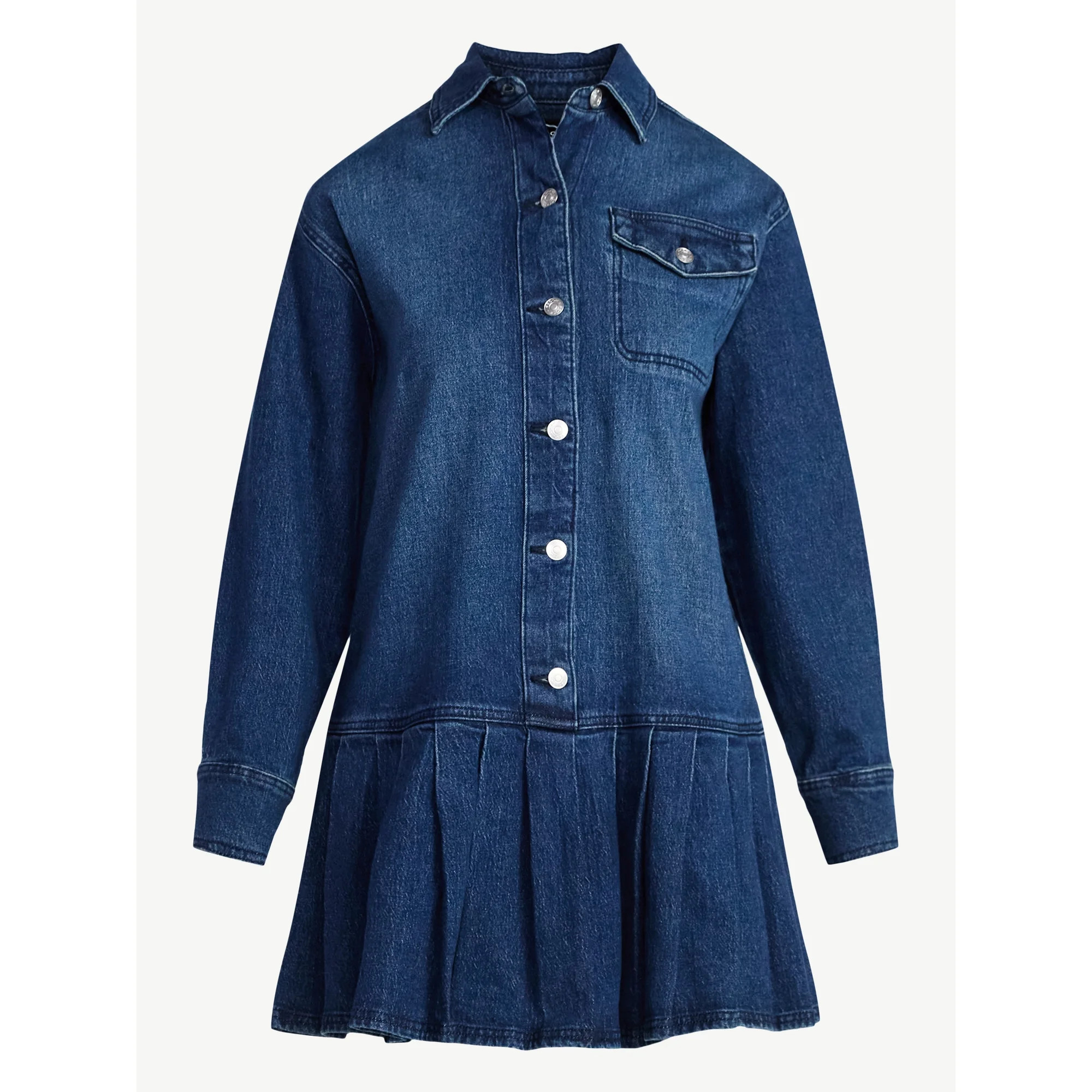 Scoop Women's and Women’s Plus Denim Pleated Mini Shirt Dress, Sizes XS-4X | Walmart (US)