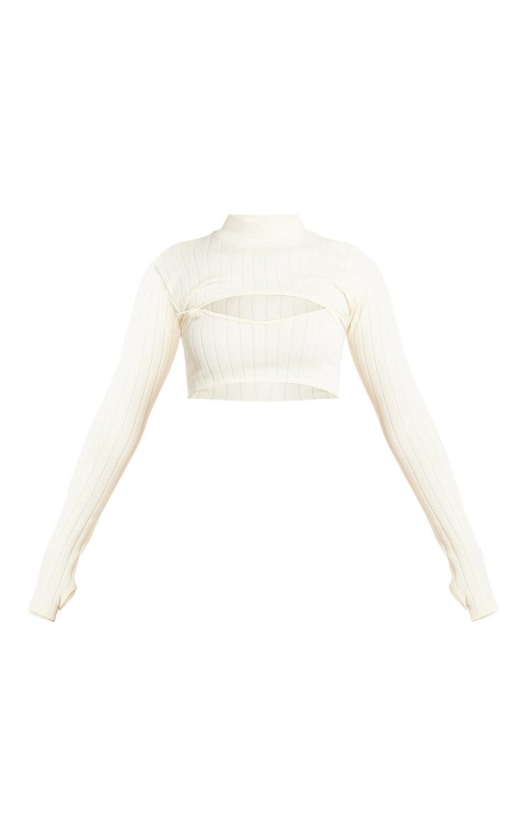 Off White Wide Contour Rib High Neck Bind Detail Crop Top | PrettyLittleThing US