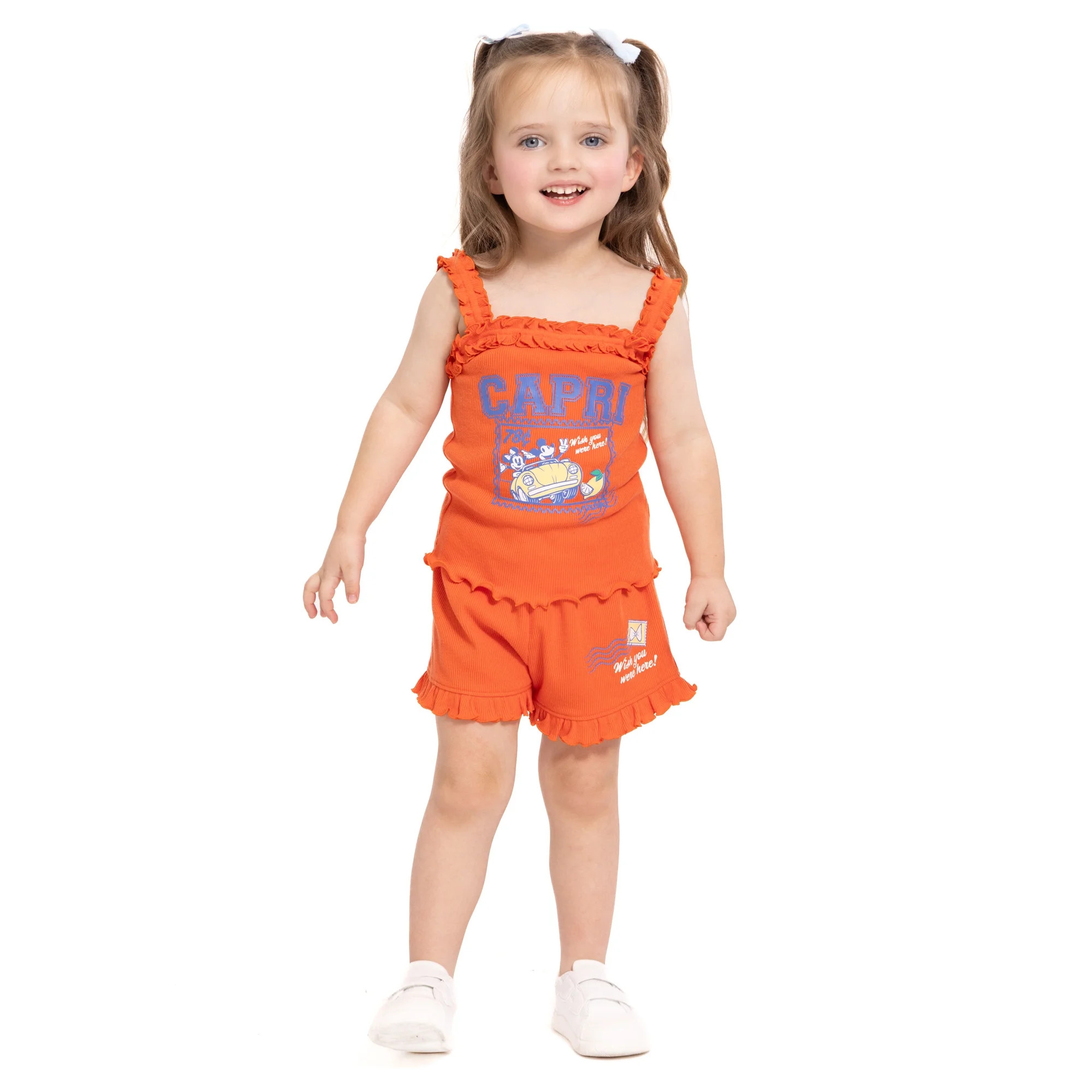 Disney Minnie & Mickey Mouse Toddler Girls La Dolce Vita Graphic Tank Top with Ruffle Shorts, 2-P... | Walmart (US)