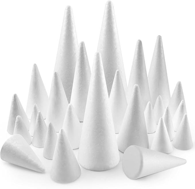 Yalumo 26 Pack Foam Cones for Crafts, 5 Size White Polystyrene Foam Tree Cones 8, 6, 4.3, 3, 2.4 ... | Amazon (US)