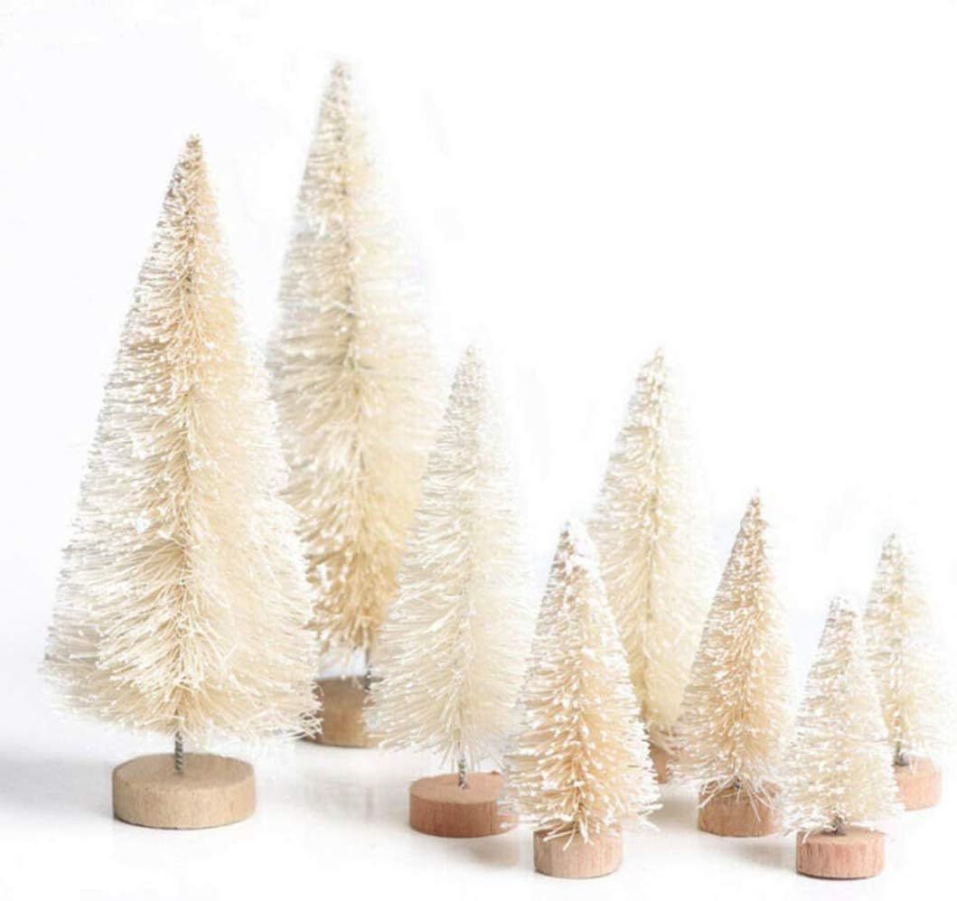 Artificial Christmas Tree 8pcs Mini Pine Tree with Snow Frost Wood Base Home Party Table Top Deco... | Amazon (US)