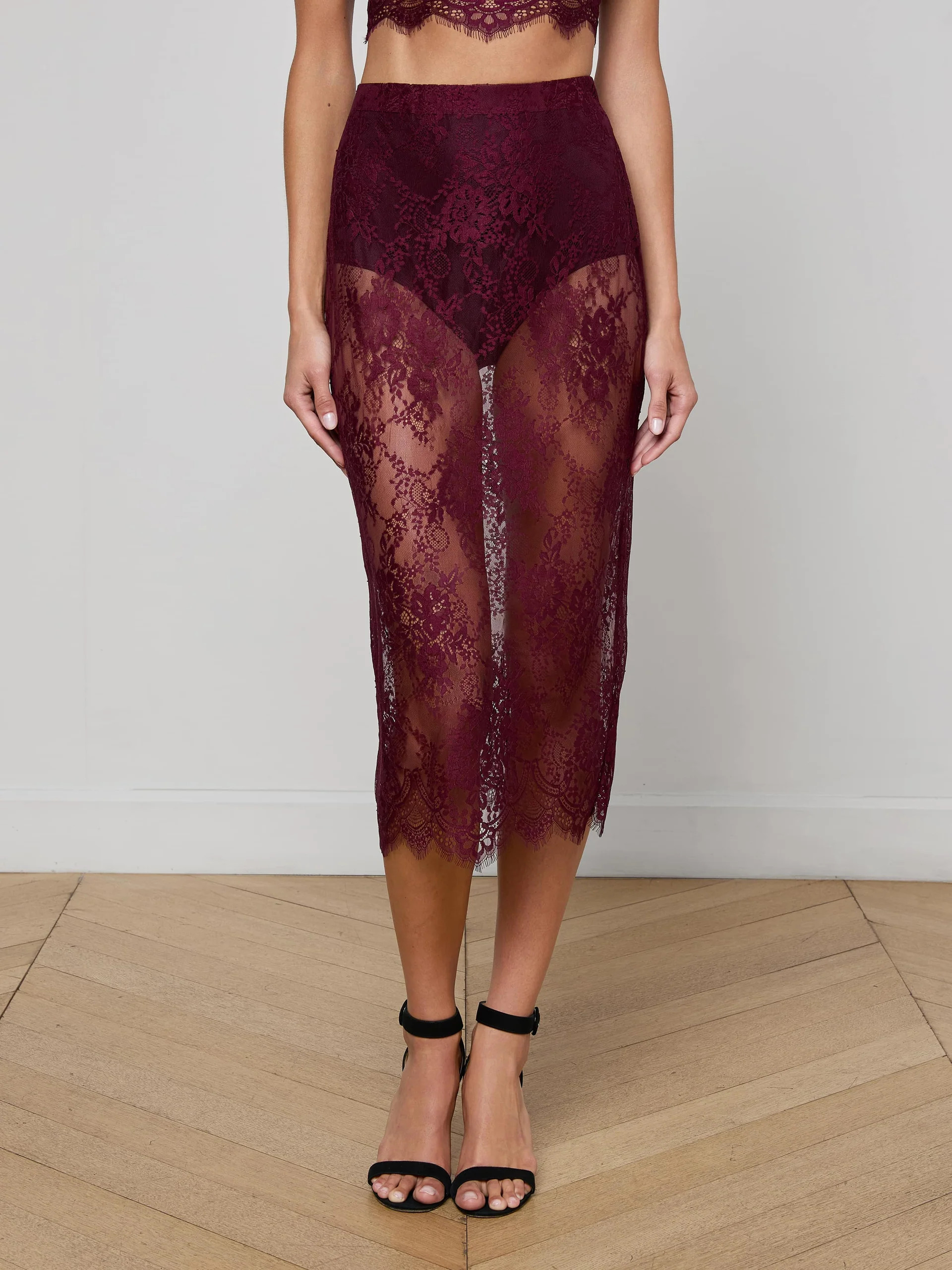 Makena Lace Pencil Skirt in Dark Port | L'AGENCE | L'Agence