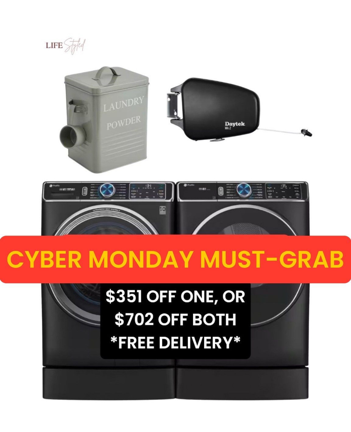 CYBER MONDAY STEAL! 🚨 $351.00 OFF one, or bundle and save $702 on both the washer and dryer! Laundry day just got a glow-up! 🧺💞

#LTKGiftGuide #LTKCyberWeek #LTKSaleAlert