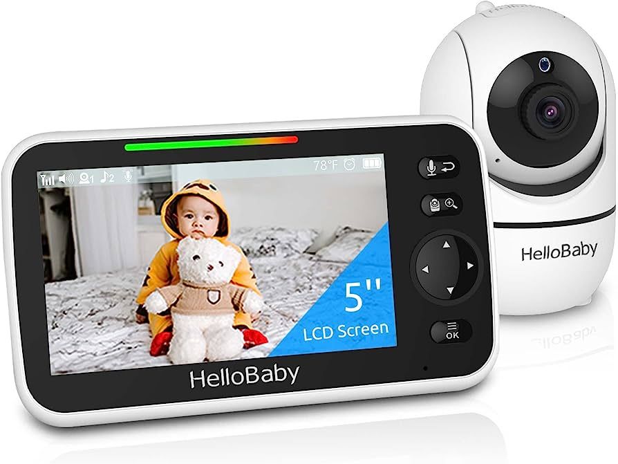 HelloBaby Monitor, 5''Display with 30-Hour Battery, Pan-Tilt-Zoom Video Baby Monitor with Camera ... | Amazon (US)
