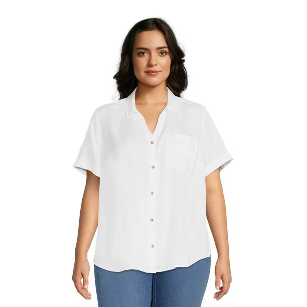 Terra & Sky Women's Plus Size Button-Down Camp Shirt | Walmart (US)