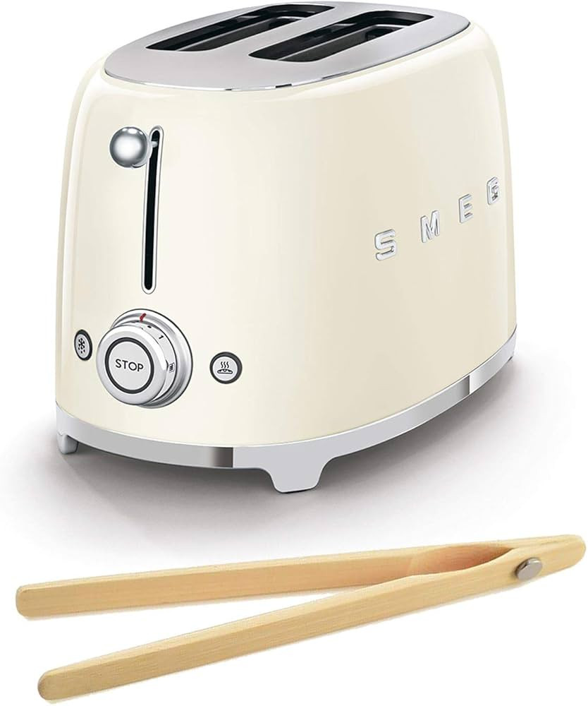 Smeg TSF01CRUS 50's Retro Style Toaster Bundle with Bamboo Tongs - (Cream) 2 Slice | Amazon (US)