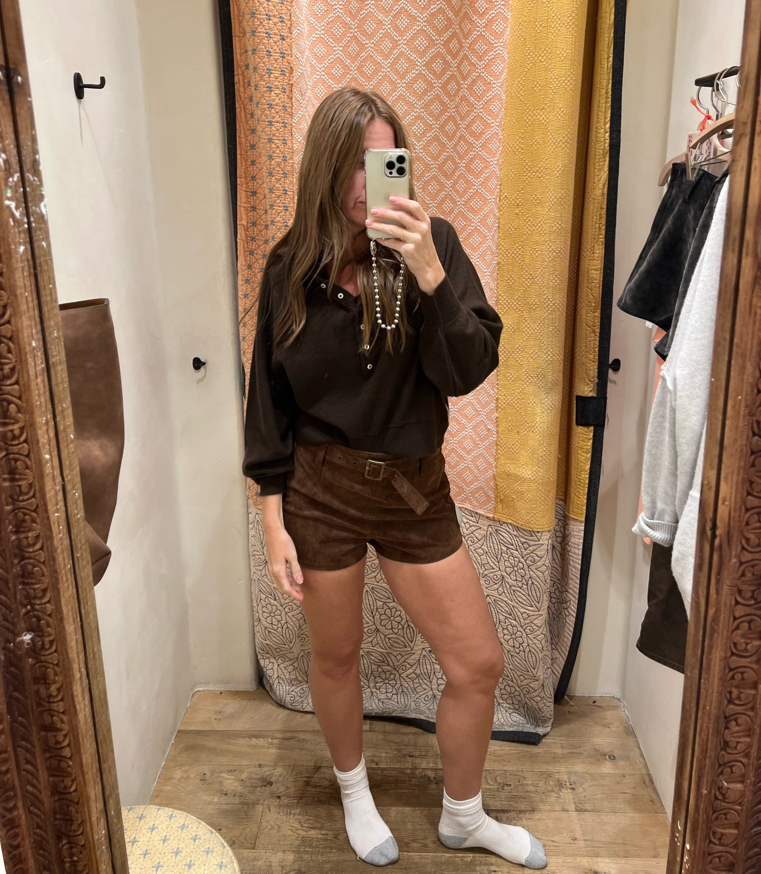 brown suede shorts for fall! under $100 and so comfy - wearing a 29 (size up, this is 2 sizes up than my usual!)

#LTKSeasonal #LTKFindsUnder100