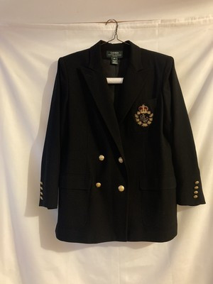 RALPH LAUREN Womans Crest Black Double Breasted Wool Blazer Jacket Petite 14 14P  | eBay | eBay US