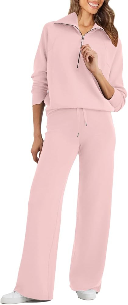 Glamaker Womens 2 Piece Outfits Sweatsuit Set Oversized Half Zip Sweatshirt Wide Leg Sweatpants L... | Amazon (US)