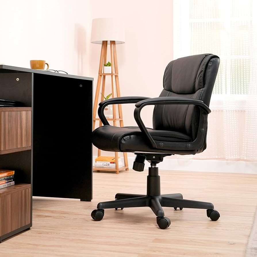 Amazon Basics Chair with Armrests and 360-Degree Swivel              
 Faux Leather  

 Office | Amazon (US)