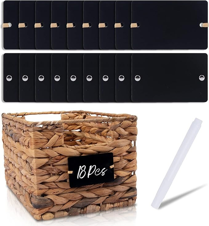 Temlum 18 Pcs Acrylic Basket Labels, Storage Tags with Chalk Marker Removable Label for Wire, Wic... | Amazon (US)