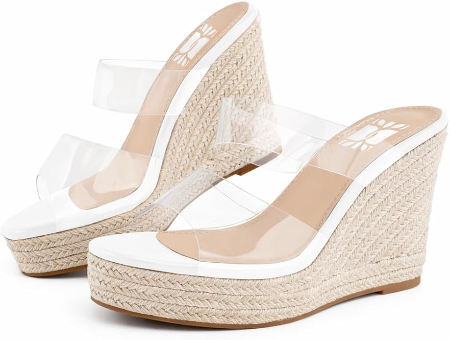 VARECOLA Women Slip On Espadrille Platform Wedge Sandals Slide Open Toe Clear High Heel Sandals | Amazon (US)