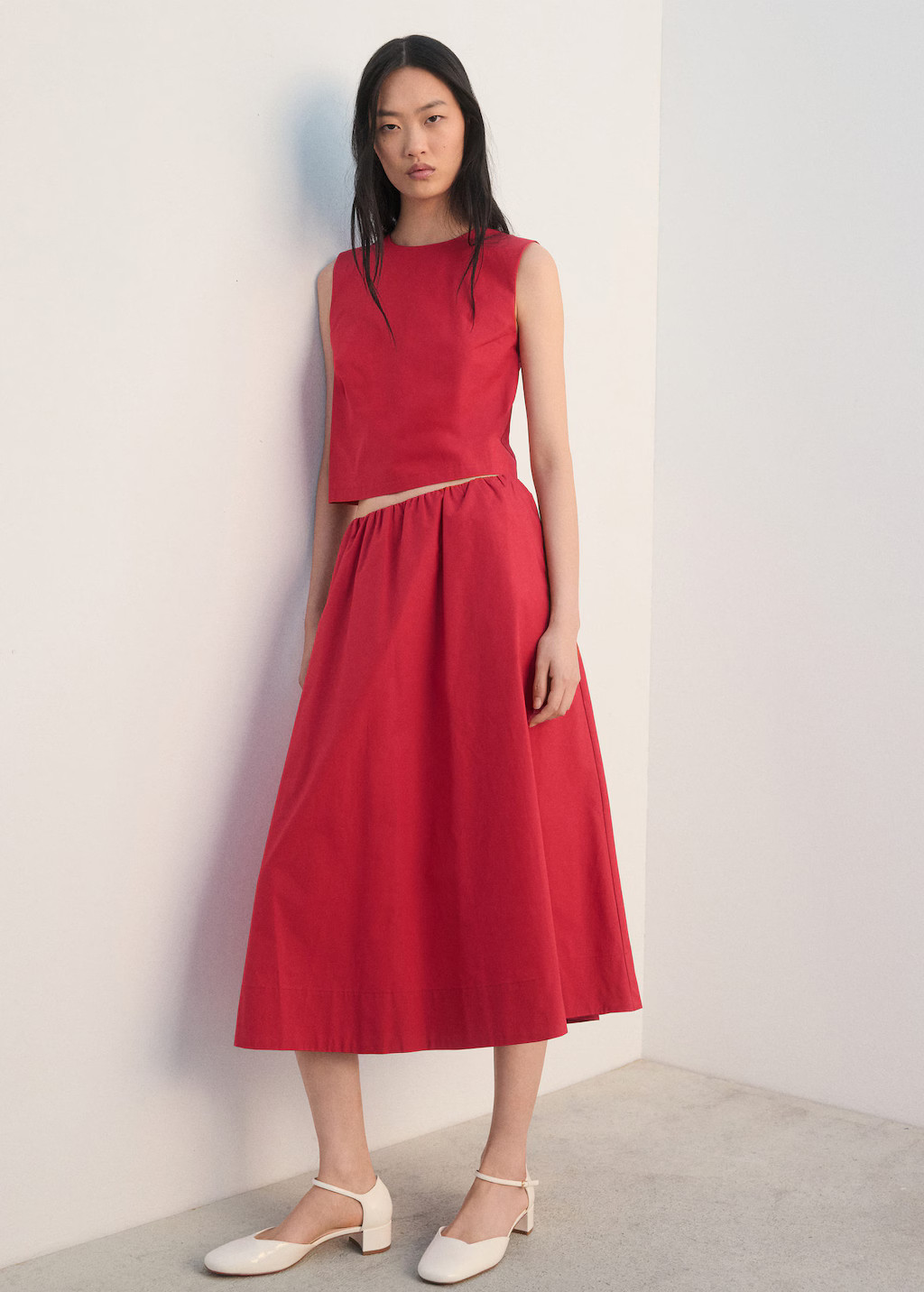 Midi cotton skirt with pleats red - Woman - S - MANGO | Mango (US/MX/AU)