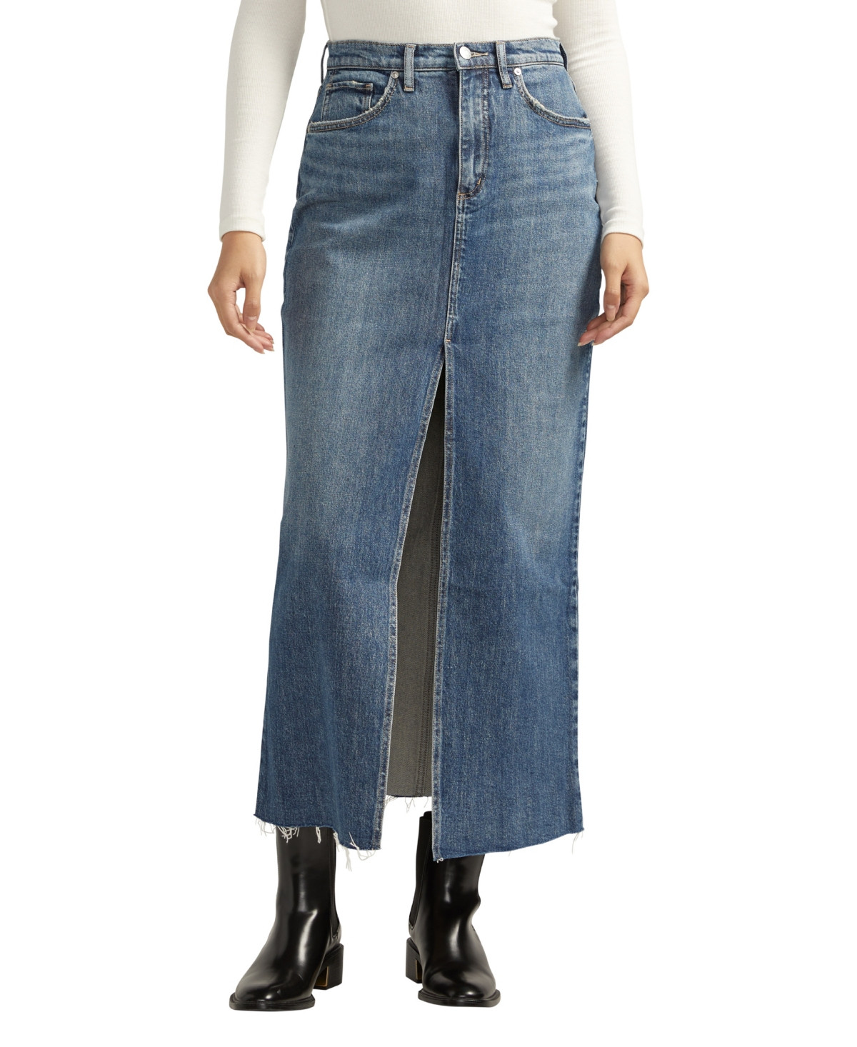 Silver Jeans Co. Women's Front-Slit Maxi Jean Skirt - Indigo | Macy's