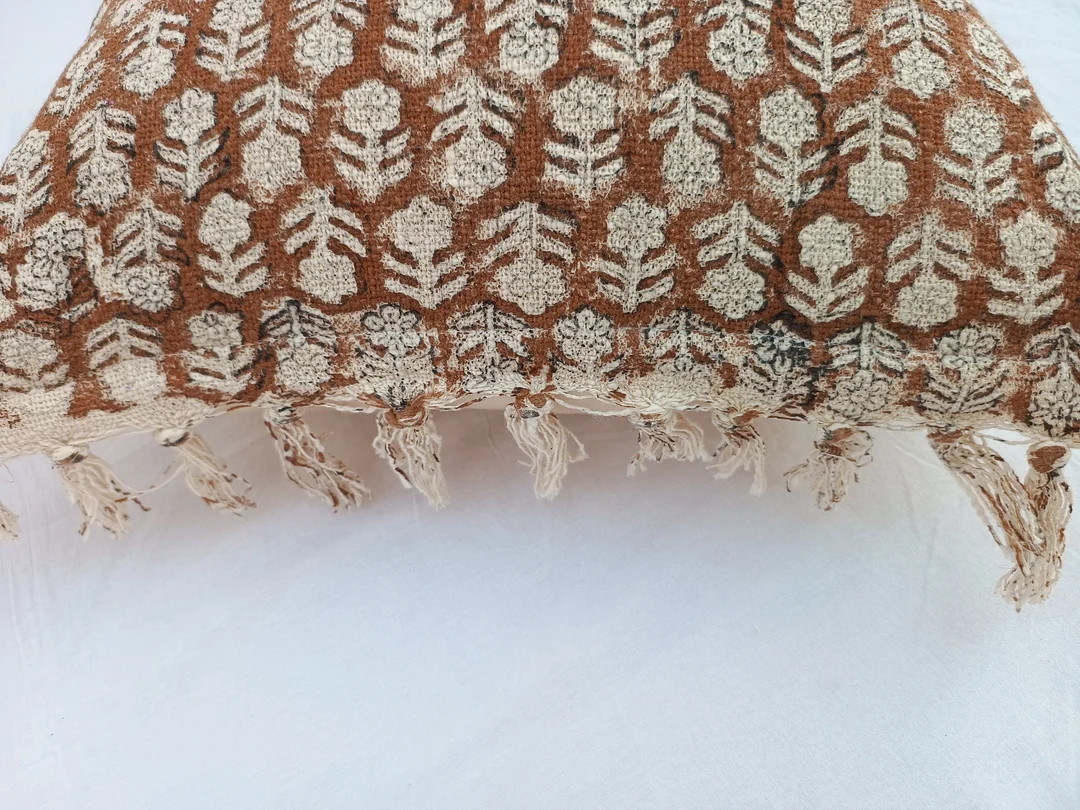 Vintage Handblock Print Cotton Fabric Tassels Cushions Pillows All Size Pillow Cover Home Decor H... | Etsy (US)