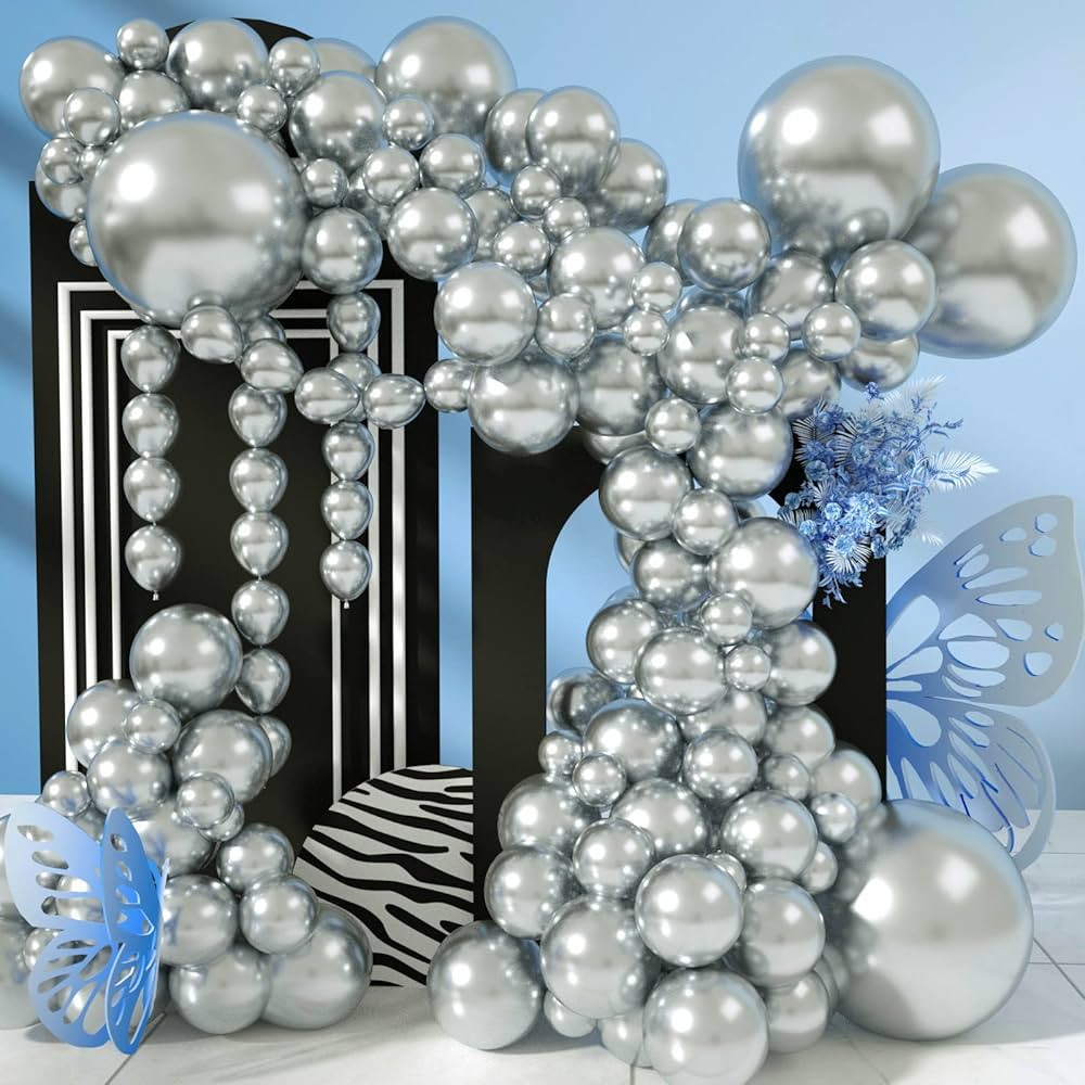MOMOHOO 130PCS Silver Balloons Different Size, 5 10 12 18 Inch Metallic Silver Balloons Garland K... | Amazon (US)
