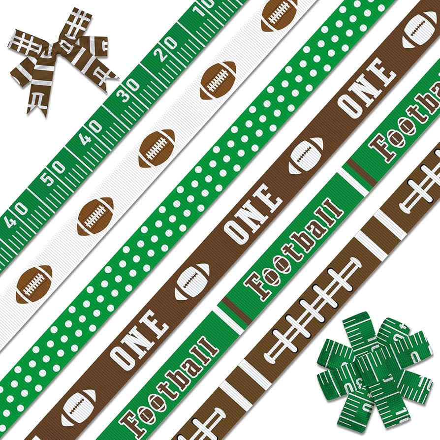6 PCS Sports Football Ribbons for Crafting, 3/8" Width Grosgrain Ribbon Rugby Football Ribbon Gre... | Amazon (US)