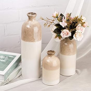 TERESA'S COLLECTIONS Ceramic Rustic Vase for Home Decor, Modern Farmhouse Beige and White Decorat... | Amazon (US)