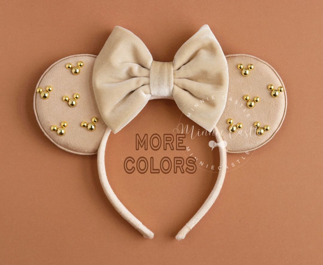Beige Mickey Ears, Mickey Ears, Gold Minnie Charm Mouse Ears, Minnie Ears, Velvet Mouse Ears, Bei... | Etsy (US)