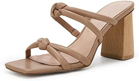 LAICIGO Women's Square Open Toe Heeled Sandals Block Heels Strappy Braided Backless Shoe | Amazon (US)