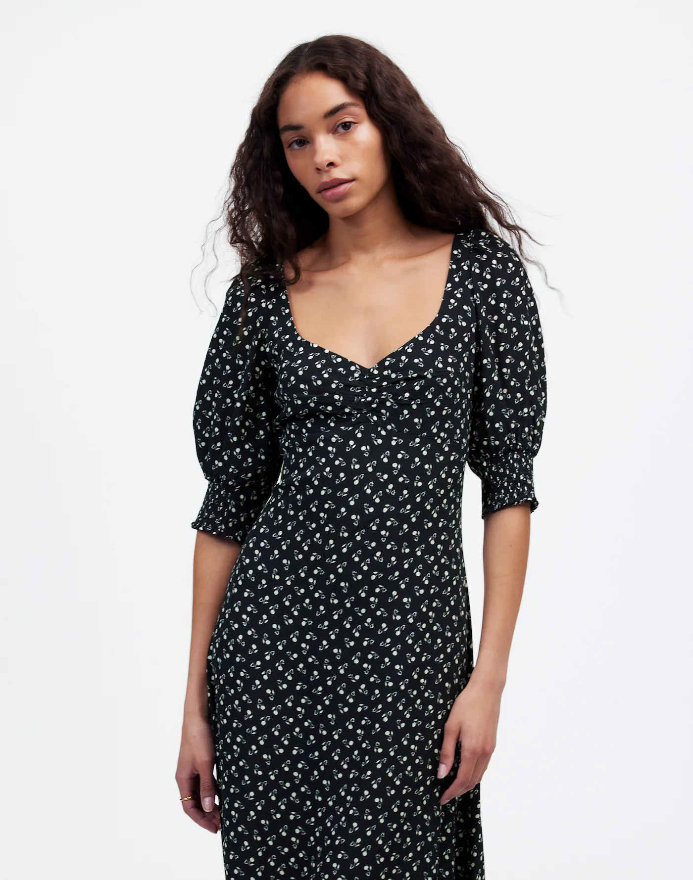 Ruched Scoopneck Side Slit Midi Dress in Floral | Madewell