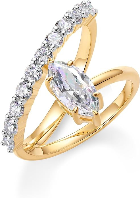 PAVOI 14K Gold Plated Premium Cubic Zirconia Square Solitaire Engagement Ring for Women - Unique ... | Amazon (US)