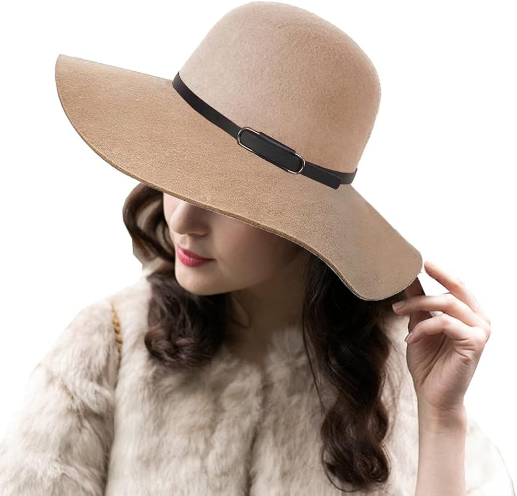 ASSQI Women's 100% Wool Foldable Wide Brim Retro Fedora Floppy Felt Bowler Hat | Amazon (US)