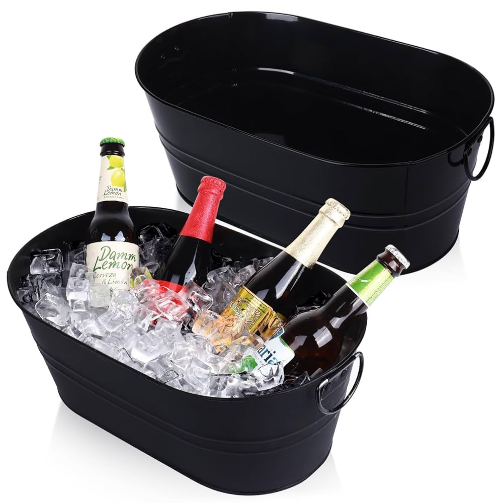 Galvanized Tub Beverage Tubs, 2pcs Metal Ice Buckets for Cocktail Bar 3 Gallon Wine Beer Drink Bu... | Amazon (US)