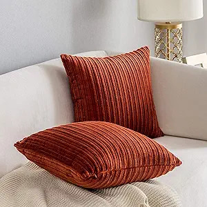 Kevin Textile Set of 2 Striped Textured Velvet Corduroy Decorative Europe Sham Throw Pillow Cushi... | Amazon (US)