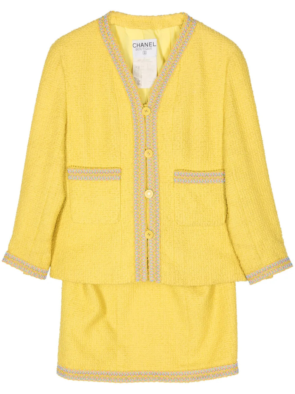CHANEL Pre-Owned 1994 single-breasted bouclé suit - Yellow | Farfetch Global