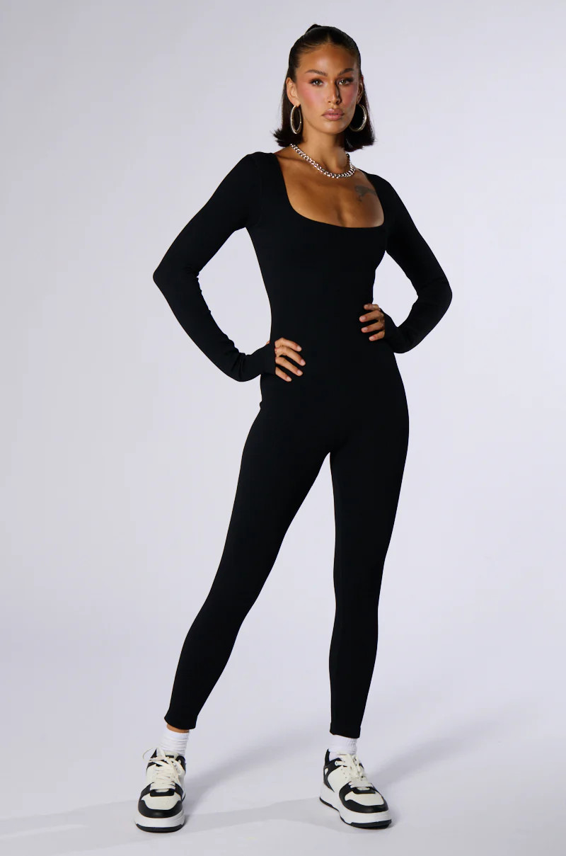 HOT GIRL WALK LONG SLEEVE CATSUIT IN BLACK | AKIRA