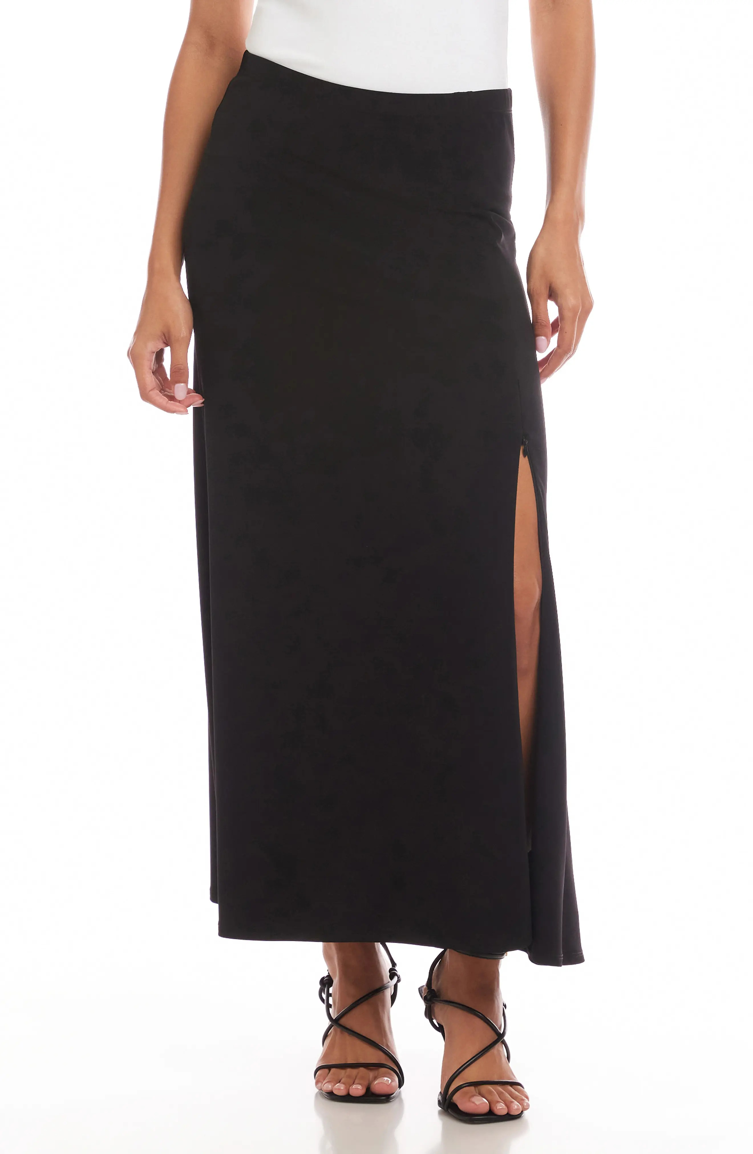 Karen Kane Travel Jersey Adjustable Zip Maxi Skirt in Black at Nordstrom, Size Small | Nordstrom