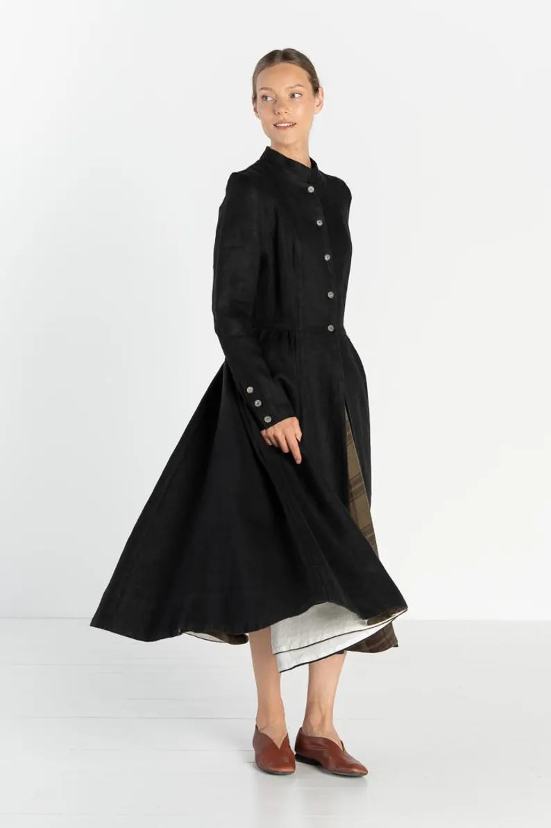 Victorian – Twill Linen Coat With Mandarin Collar - Etsy UK | Etsy (US)