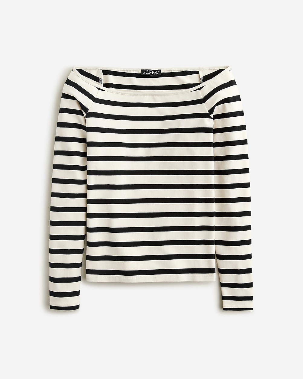 Off-the-shoulder long-sleeve shirt in striped stretch cotton | J. Crew US