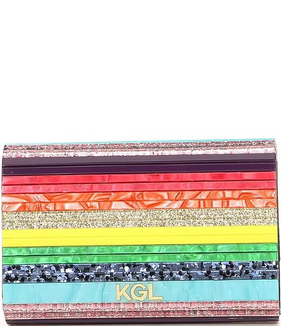 Party Multi Stripe Rainbow Glitter Envelope Clutch | Dillards