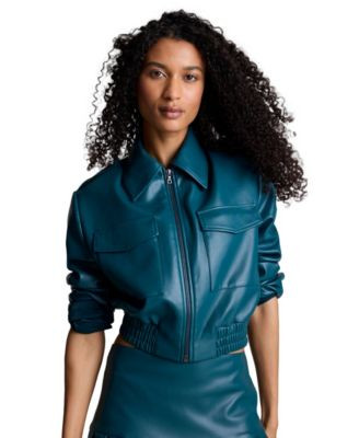 Kenneth Cole Women's Cropped Bomber Jacket - Teal Dusk | Macy's