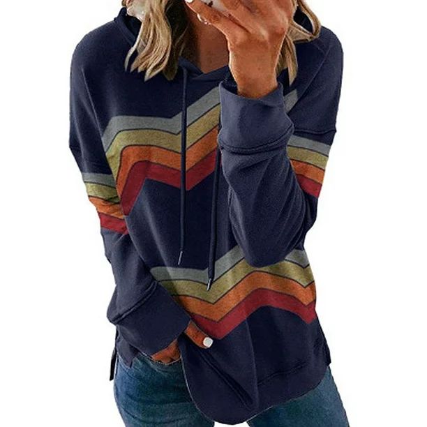 KZKR Women Sweatshirts Striped Color Block Long Sleeve Comfy Loose Soft Casual T Shirts Pullover ... | Walmart (US)