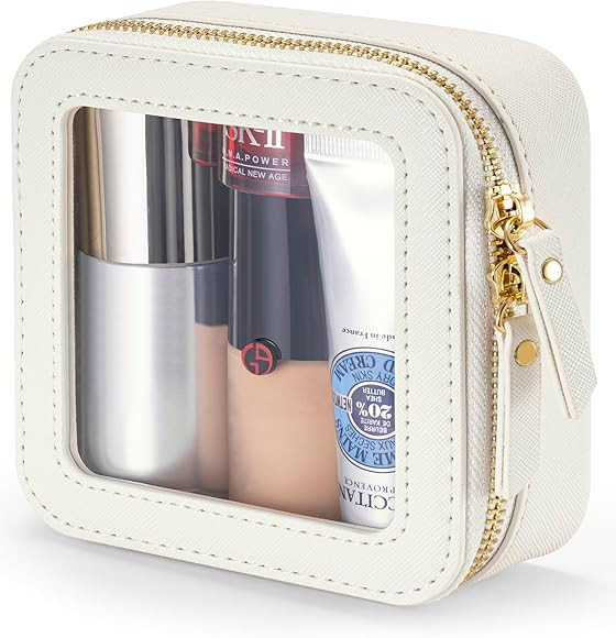 Mini Makeup Bag for Purse - Clear Travel Leather Toiletry Bag with Zipper - Car Organizer Bag - S... | Amazon (US)