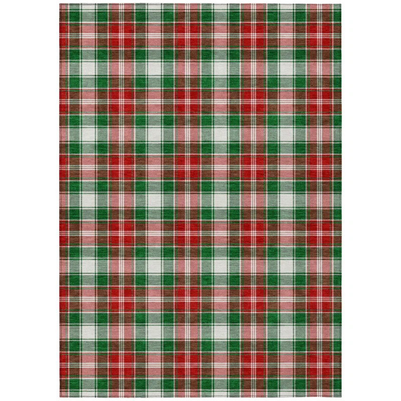 Machine Washable Indoor/Outdoor Christmas Plaid Xhevrie Emerald Rug | Wayfair North America