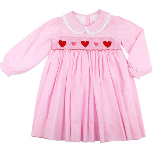 Pink Smocked Hearts Eyelet Dress | Cecil and Lou