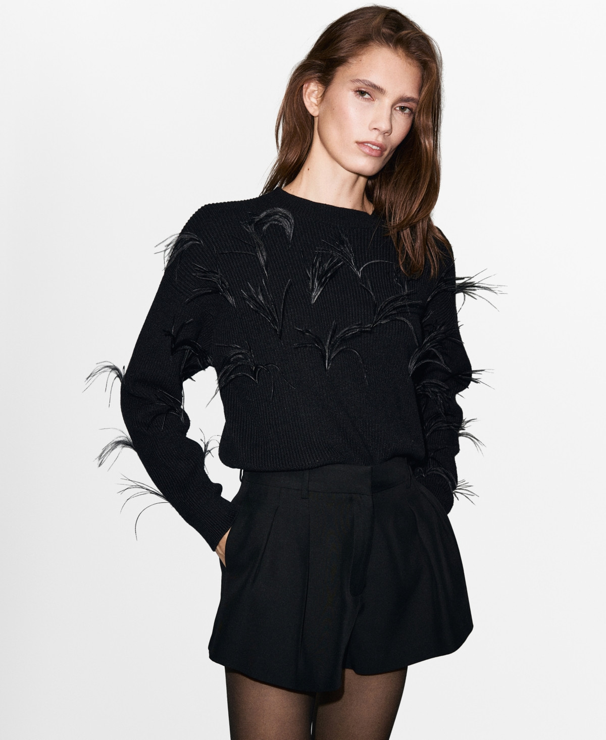 Mango Women's Feathers Knitted Sweater - Black | Macy's
