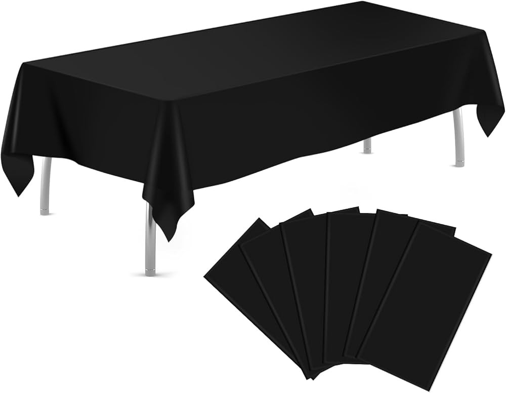 tujol Black 6 Pack Plastic Table Cloth 54" x 108", Disposable Tablecloths Rectangle Table Cover, ... | Amazon (US)