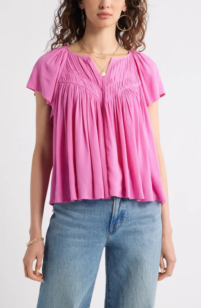 Treasure & Bond Shirred Raglan Sleeve Gauze Top | Nordstrom | Nordstrom